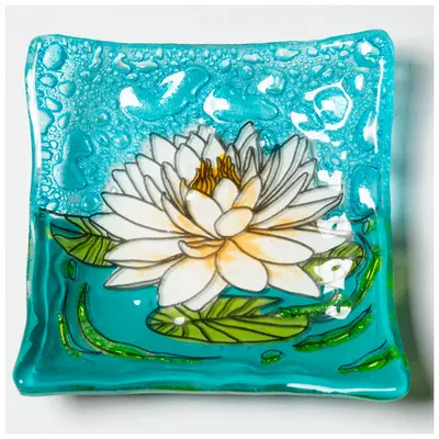 Hand Painted Flowers Recycled Glass Dish - Cherry Blossom