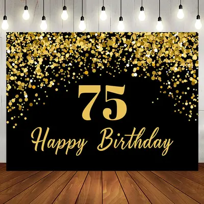 Aperturee Simple Black Gold Dots Happy 75th Birthday Backdrop - Aperturee