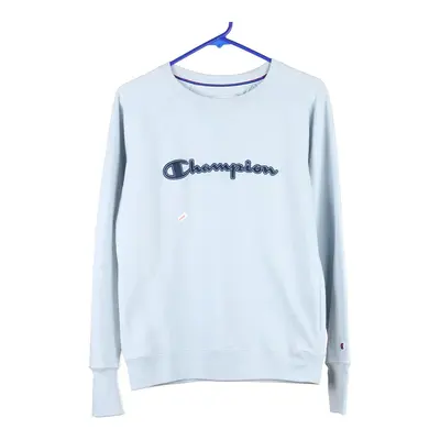Champion Spellout Sweatshirt - Small Blue Cotton