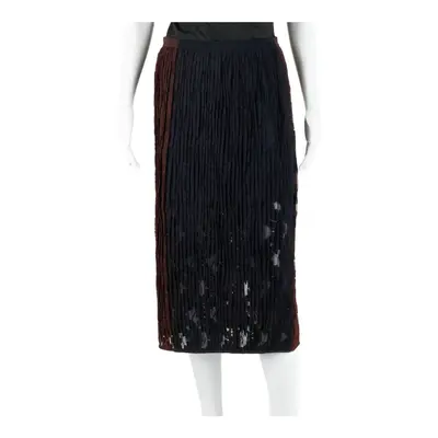 ALL SAINTS Lace Mesh Midi Pleated Skirt Blue Colourblock Womens UK 10