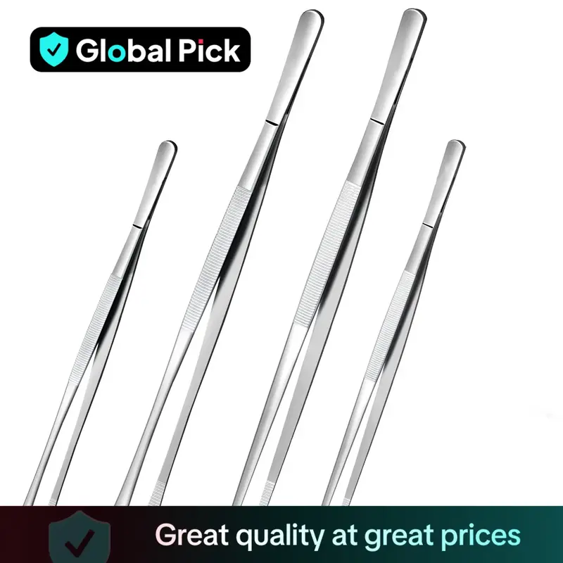 Stainless Steel Tongs, 4 Counts Mixed Size Long Handle Kitchen Utensils Tweezers, Kitchen Tongs for Cooking Grill & Baking