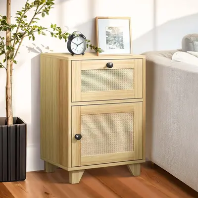 HOMBCK  Nightstands Set of 2, Bedside Table, End Table,  Bohemian Decorated Handmade Door,  Storage,  Bedroom, Living Room