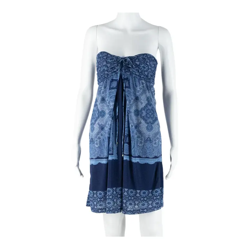 MNG CASUAL Womens Mini Dress Blue Crazy Pattern Sleeveless Short XS