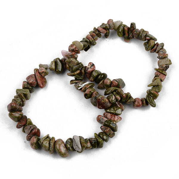 Unisex Chip Natural Unakite Beaded Stretch Bracelets
