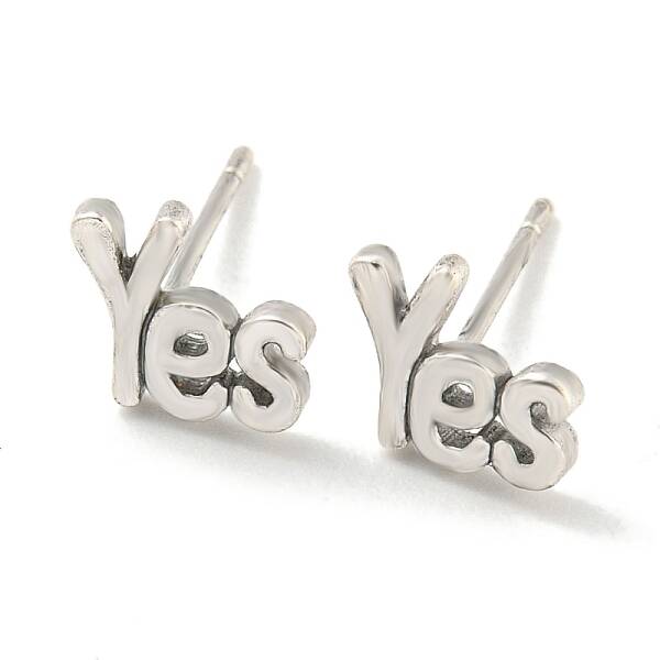 Rack Plated Word Yes Brass Stud Earrings for Women