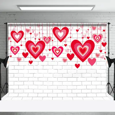 Aperturee Red Hollow Love White Brick Valentines Day Backdrop | Valentine'S Day Backdrops | Photo Booth Valentines Backdrop |...