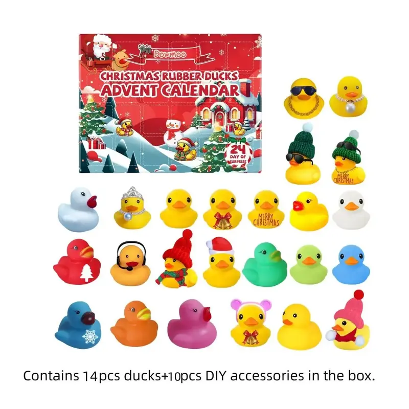 Christmas Themed Rubber Duck, 1 Box 24 Grids Christmas Duck Blind Box Set with Random Color DIY Accessories, Christmas Gift D...