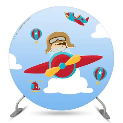 Aperturee Blue Sky Plane Baby Pilot Birthday Backdrop Kit For Boy | Circle Birthday Backdrop Cover | Circle Party Backdrop | ...