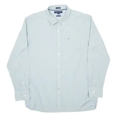 TOMMY HILFIGER Mens Shirt Green Pinstripe Long Sleeve XL