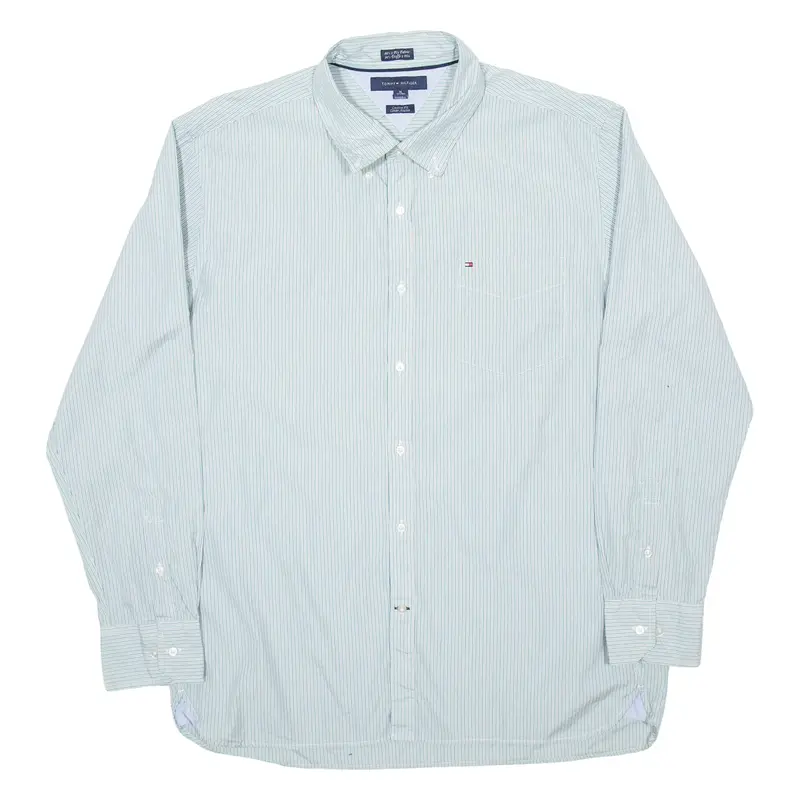 TOMMY HILFIGER Mens Shirt Green Pinstripe Long Sleeve XL
