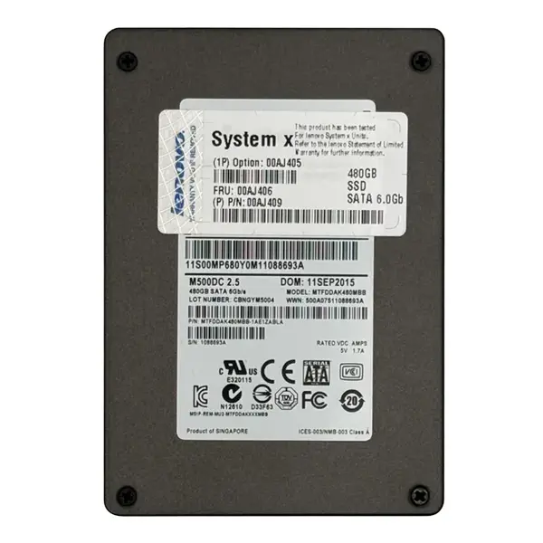 00AJ406 Lenovo 480GB Multi-Level Cell SATA 6Gb/s Hot-Swappable 2.5-Inch Solid State Drive