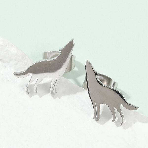 Non-Tarnish Wolf 304 Stainless Steel Stud Earrings for Women