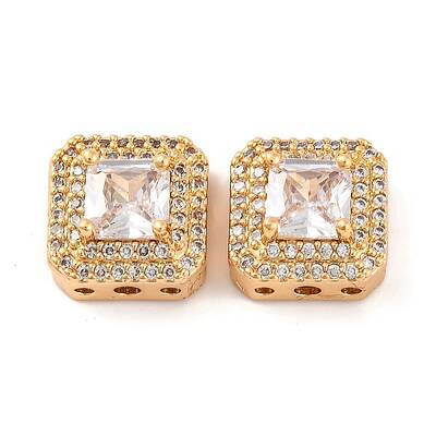 Brass Micro Pave Clear Cubic Zirconia Beads