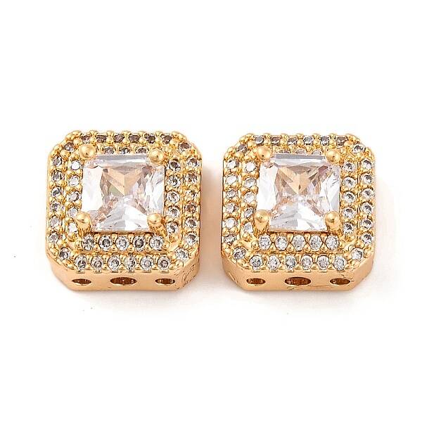 Brass Micro Pave Clear Cubic Zirconia Beads