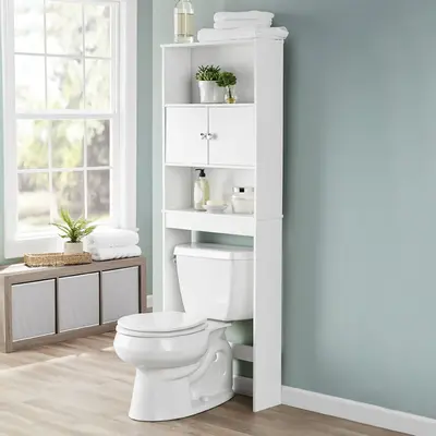 Mainstays Over-The-Toilet Bathroom Space Saver Storage Cabinet, 3 Shelves, White