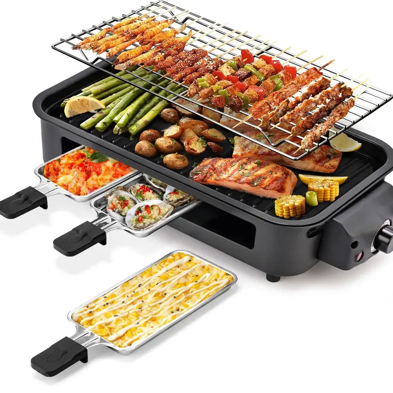 Pukomc Indoor Smokeless Grill 1500 Watts with Non-Stick Cooking, Removable Temperature Control, 16 x 9 Inch Grilling Plate, D...
