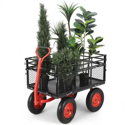 Garvee 1400lbs Steel Garden Cart - Heavy Duty Yard & Garden Wagon with Removable Mesh Sides, 2-in-1 Rotating Handle & 16 All...