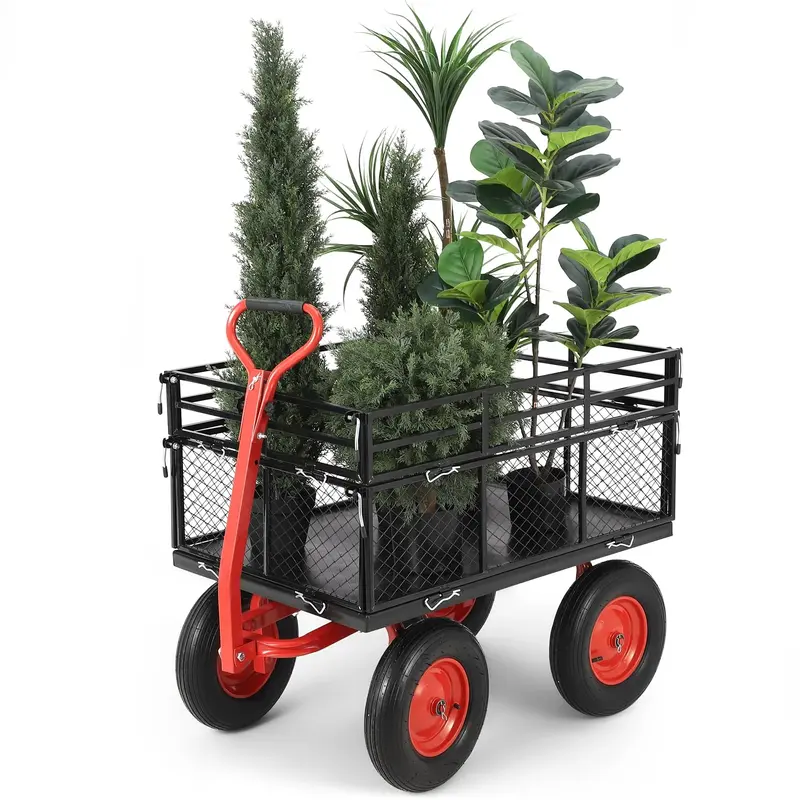 Garvee 1400lbs Steel Garden Cart - Heavy Duty Yard & Garden Wagon with Removable Mesh Sides, 2-in-1 Rotating Handle & 16 All...