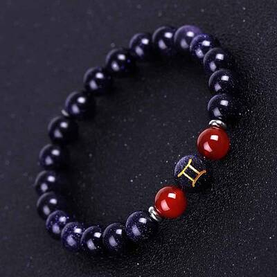 Gemini Round Synthetic Blue Goldstone & Natural Carnelian Stretch Bracelets for Women Men