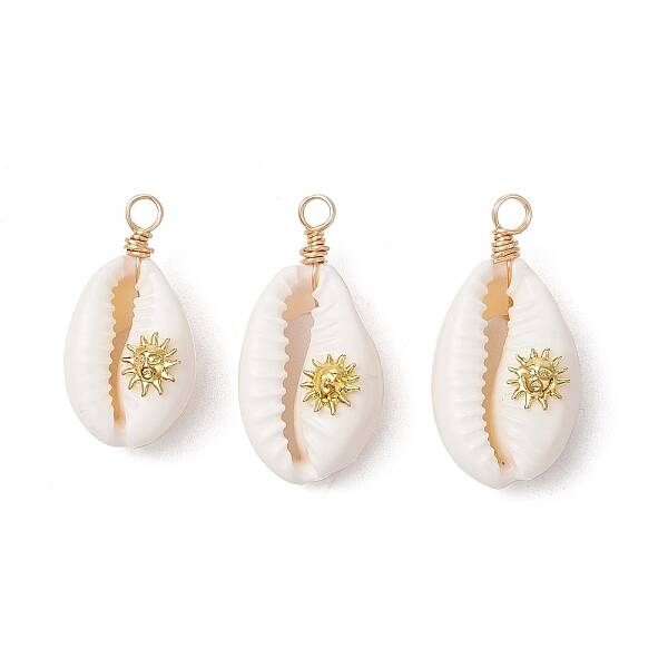 Copper Wire Wrapped Natural Cowrie Shell Pendants