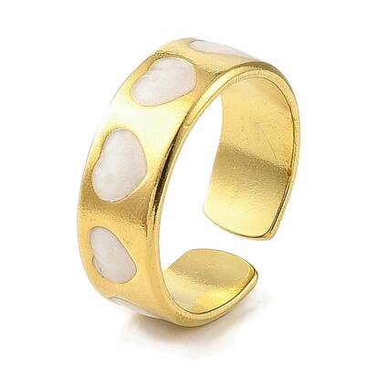 Heart 304 Stainless Steel Enamel Open Cuff Rings for Women