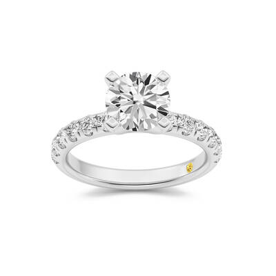 Maya Scalloped Pavé Half Coverage Round Lab Grown Diamond Engagement Ring | 14K White Gold 1 1/2 CT. TW.