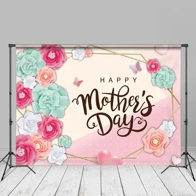 Green Pink Floral Happy Mothers Day Photo Backdrop - Aperturee