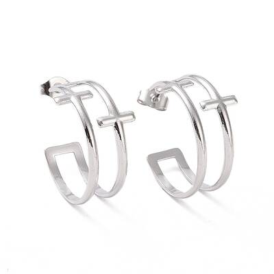 Non-Tarnish 304 Stainless Steel Double Cross Stud Earrings