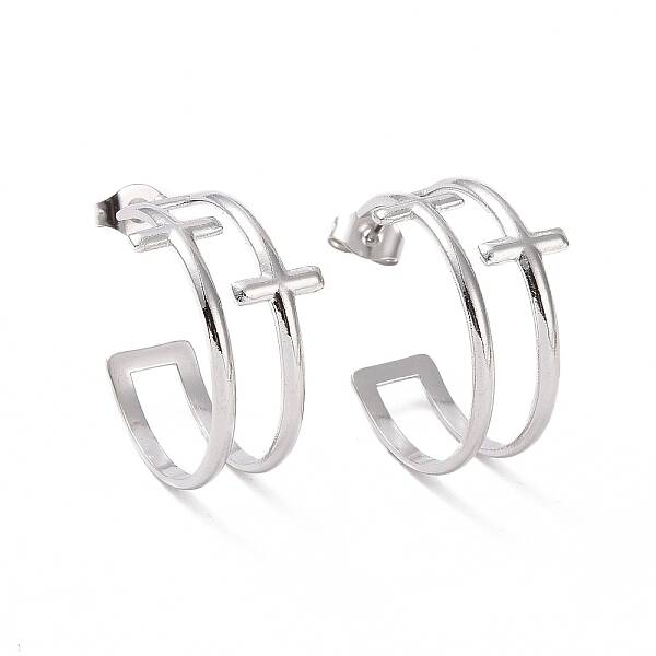 Non-Tarnish 304 Stainless Steel Double Cross Stud Earrings
