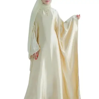 khalat Abaya Muslim Dress Women Satin Prayer Dress Batwing Long Sleeve Middle East Arabian Robe with Hijab