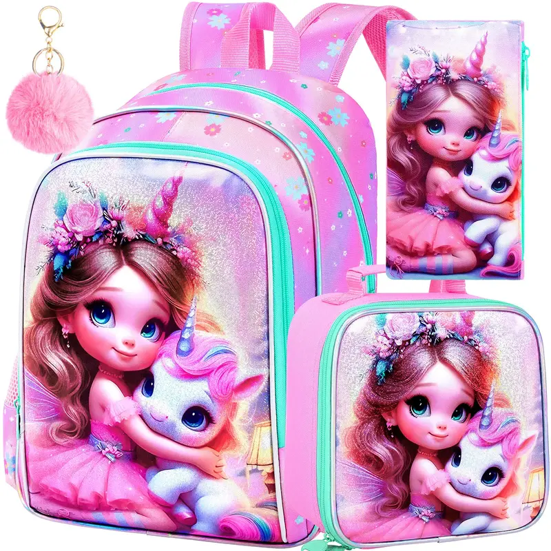 3PCS Unicorn Backpack for Girls, 16\