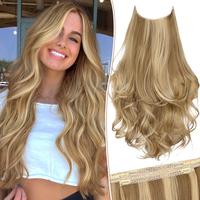 [ KooKaStyle ] Invisible Wire Hair Extensions Long Wavy Layered Synthetic with Transparent Wire Adjustable Size 6 Secure Clip...