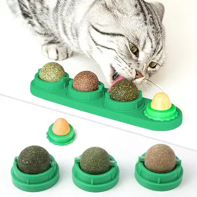 Catnip Toys Ball 4 Pcs Extra Cat Energy Ball Edible Kitten Silvervine Toys for Cats Lick Healthy Kitty Teeth Cleaning Dental ...