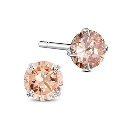 Rhodium Plated 925 Sterling Silver Four Pronged Ear Studs