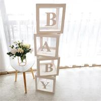 Baby Paper Balloon Box Baby Boxes With 4 pcs Letters,White Clear Balloon Box Blocks for Baby Shower Gender Reveal Decoration,...
