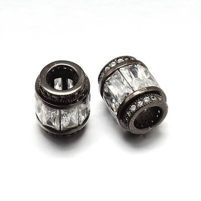Column Brass Micro Pave Cubic Zirconia Large Hole Beads
