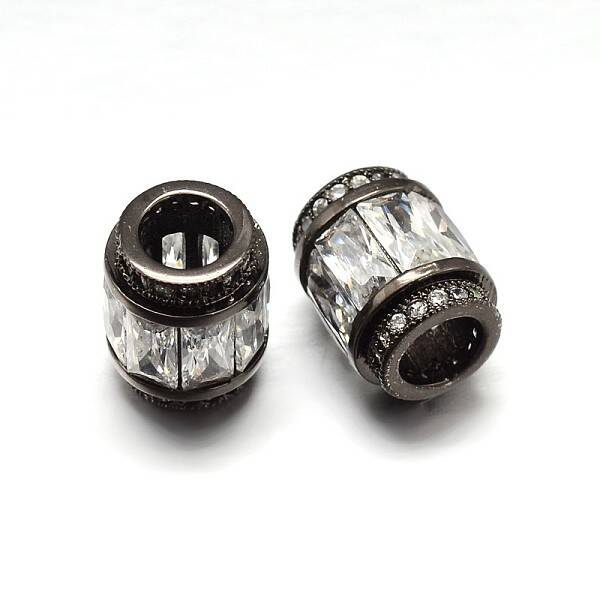 Column Brass Micro Pave Cubic Zirconia Large Hole Beads