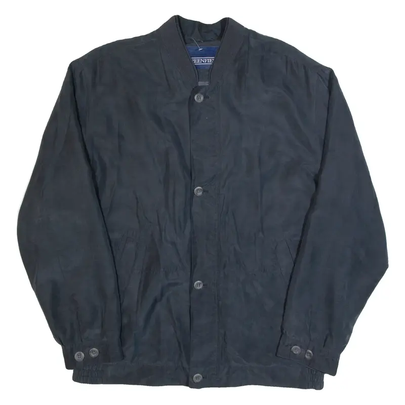 GREENFIELD Mens Bomber Jacket Blue Silk XL