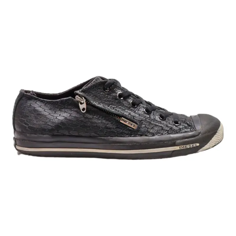 DIESEL Low Top Trainers Black Leather Mens UK 6.5