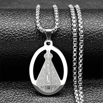 304 Stainless Steel Nossa Senhora Aparecida Virgin Mary Pendant Necklaces for Women