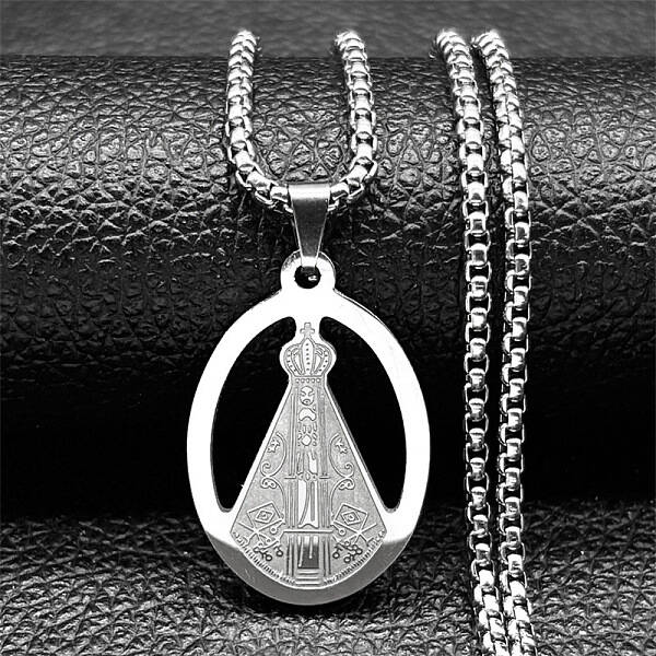 304 Stainless Steel Nossa Senhora Aparecida Virgin Mary Pendant Necklaces for Women