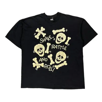 Shake Rattle And Roll Single Stitch Graphic T-Shirt - XL Black Cotton