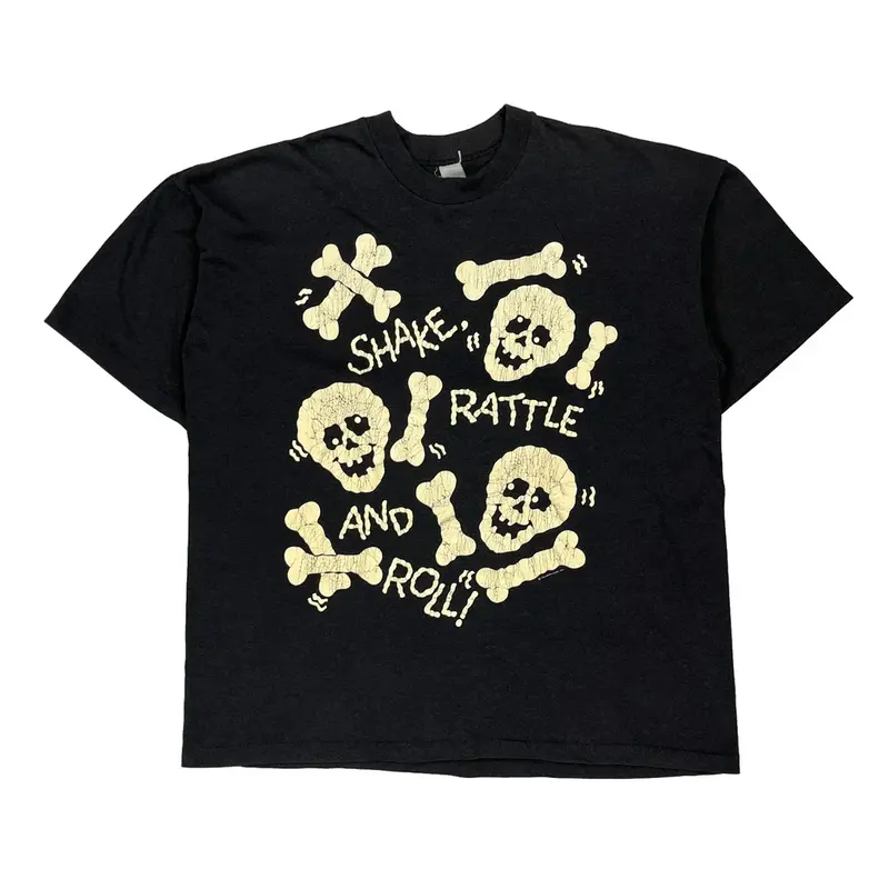 Shake Rattle And Roll Single Stitch Graphic T-Shirt - XL Black Cotton
