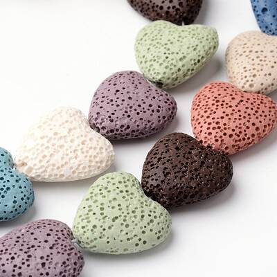 Dyed Heart Synthetic Lava Rock Beads Strands