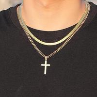Cross Necklace Stainless Steel Silver Black Gold & Cross Cuban Necklace, Unisex Gem charm Jewelry Pendant, Birthday Gift for ...