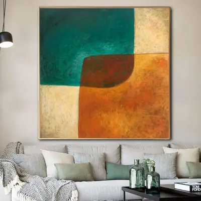 Abstract Painting On Canvas Minimalist Wall Art Green Artwork Heavy Textured Wall Art 32x32 Art Abstract Shape Art for Living...