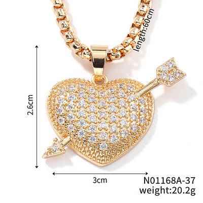 Brass Clear Cubuc Zirconia Shiny Romantic Cupid Arrow Pendant High-End Elegant Necklaces
