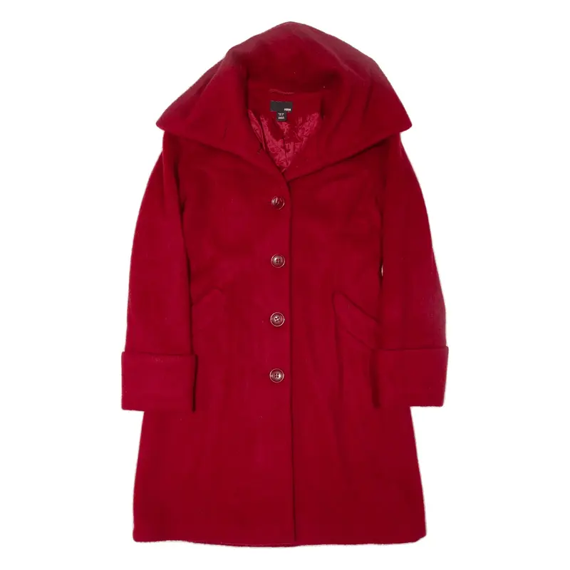H&M Overcoat Coat Red Wool Womens S
