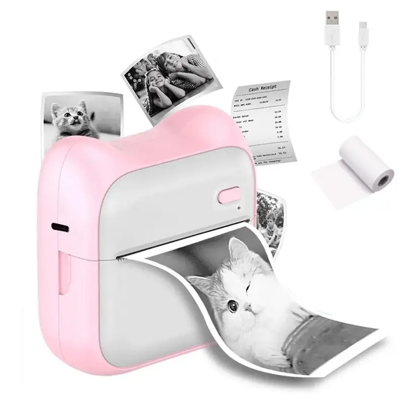 USB Powered Mini Thermal Photo Printer, 1 Piece Instantly Wireless Bluetooth-compatible Photo Printer with Accessories, Port...