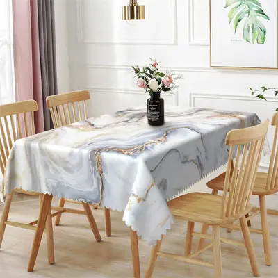 White Marble Floor Texture Rectangle Tablecloth - Aperturee